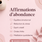 Une femme méditant avec un journal d'affirmations, elle se concentre sur sa sérénité mentale.