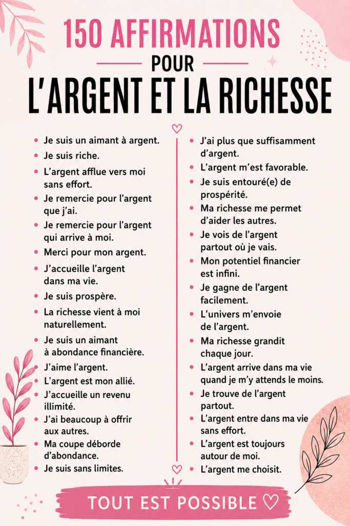 150 affirmations inspirantes pour attirer l'argent et la prospérité