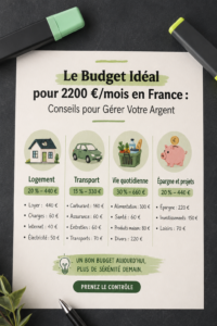 Femme consultante un budget en France avec un ordinateur portable et un café.