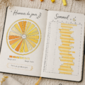 Un Bullet Journal ouvert avec des illustrations et des notes colorées, symbole de créativité et d'organisation.