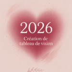 Femme créant un vision board pour l'année 2026, entourée de fournitures créatives.