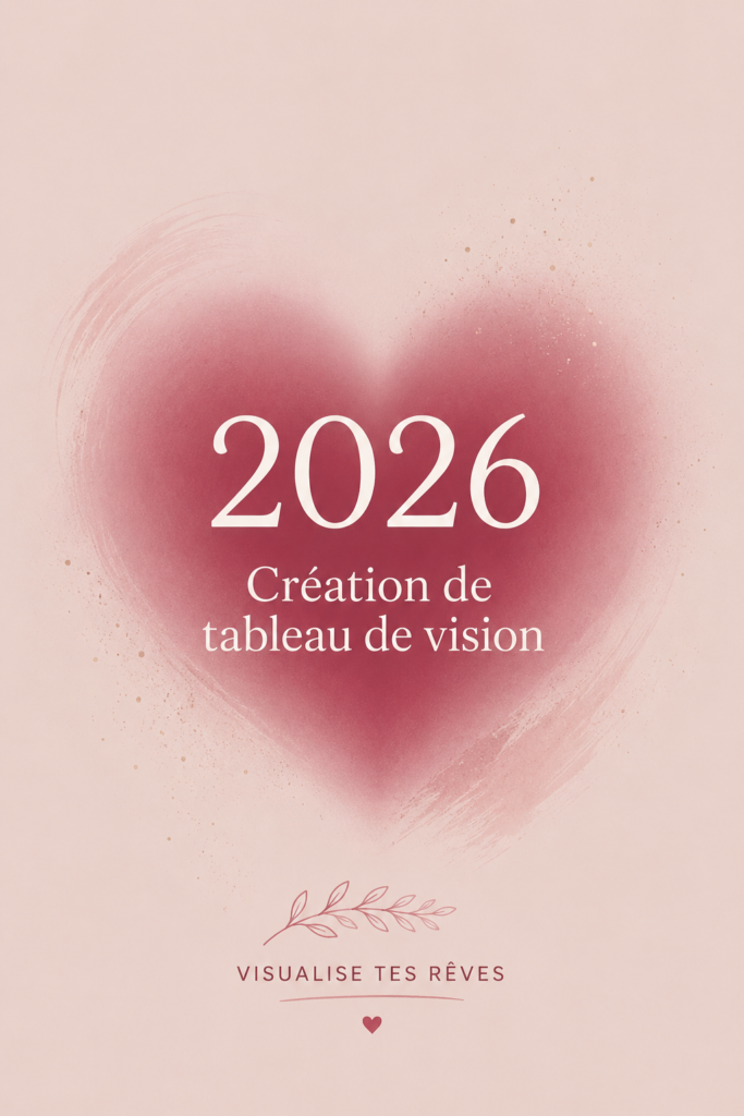 Femme créant un vision board pour l'année 2026, entourée de fournitures créatives.