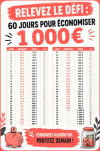 Femme heureuse comptant ses économies pour un défi d'épargne de 60 jours.