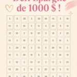 Illustration d'un carnet de dépenses pour un défi d'épargne de 1000€.