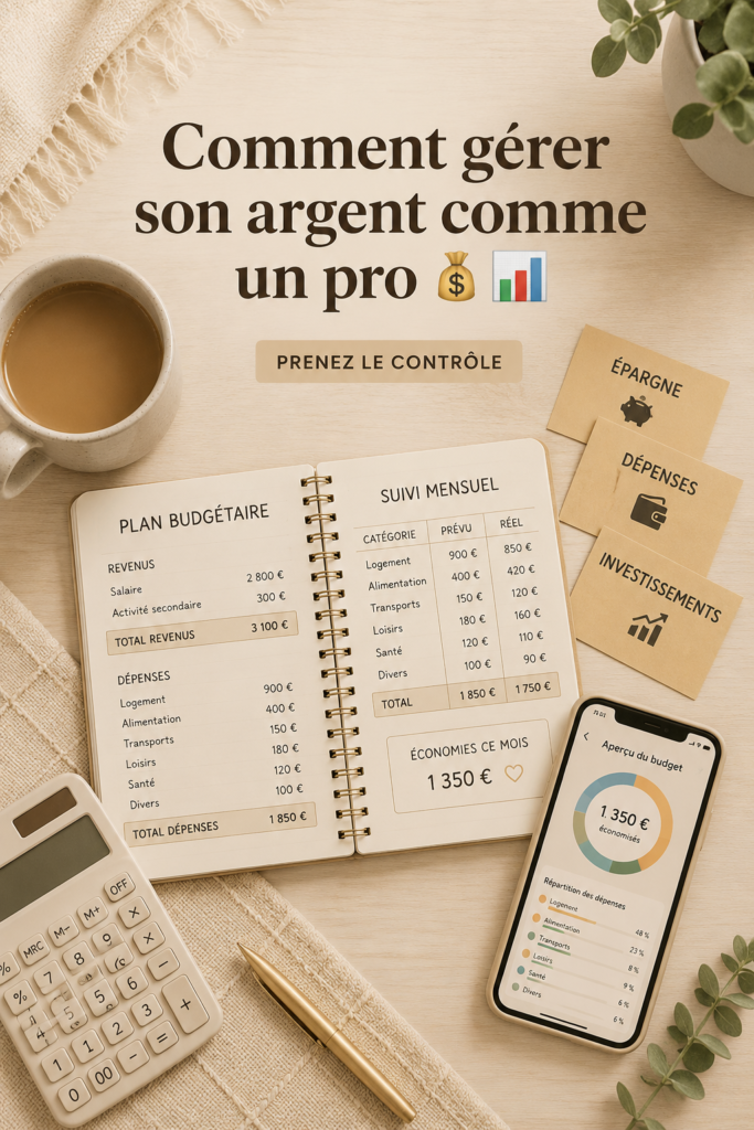 Femme organisant son budget sur une table avec un ordinateur et des papiers.