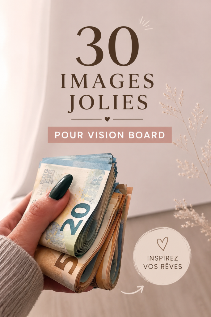 Un exemple de vision board coloré et inspirant rempli d'images motivantes.