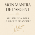 Femme méditant avec des affirmations financières positives en arrière-plan