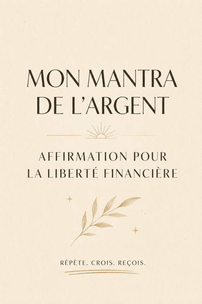Femme méditant avec des affirmations financières positives en arrière-plan