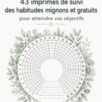 Modèles colorés de trackers d'habitudes gratuits disposés sur une table en bois.