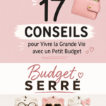 Femme souriante tenant un carnet de budget, heureuse de vivre avec un petit budget.