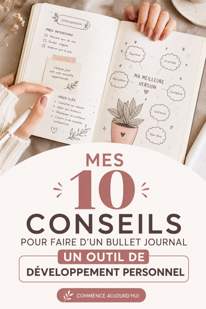 Une main feuilletant un bullet journal avec des notes et dessins colorés