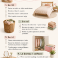Une checklist de rangement posée sur une table avec quelques objets organisés autour.