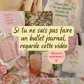 Un bullet journal ouvert avec des dessins et des notes colorées.