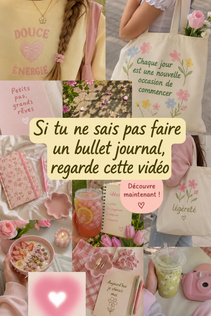 Un bullet journal ouvert avec des dessins et des notes colorées.