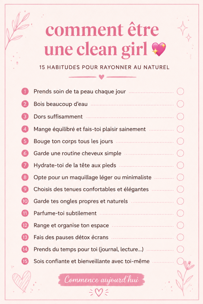 Femme illustrant le style clean girl avec une tenue épurée et moderne.