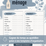 Une femme souriante utilisant un template d'organisation pour planifier sa semaine.
