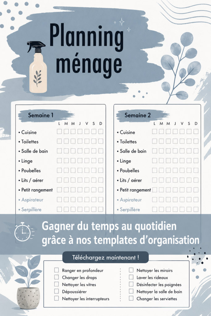 Une femme souriante utilisant un template d'organisation pour planifier sa semaine.