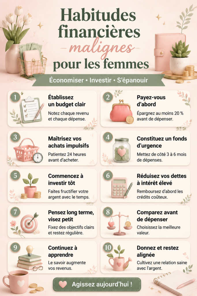 Femme souriante en train de gérer son budget avec un ordinateur et un carnet