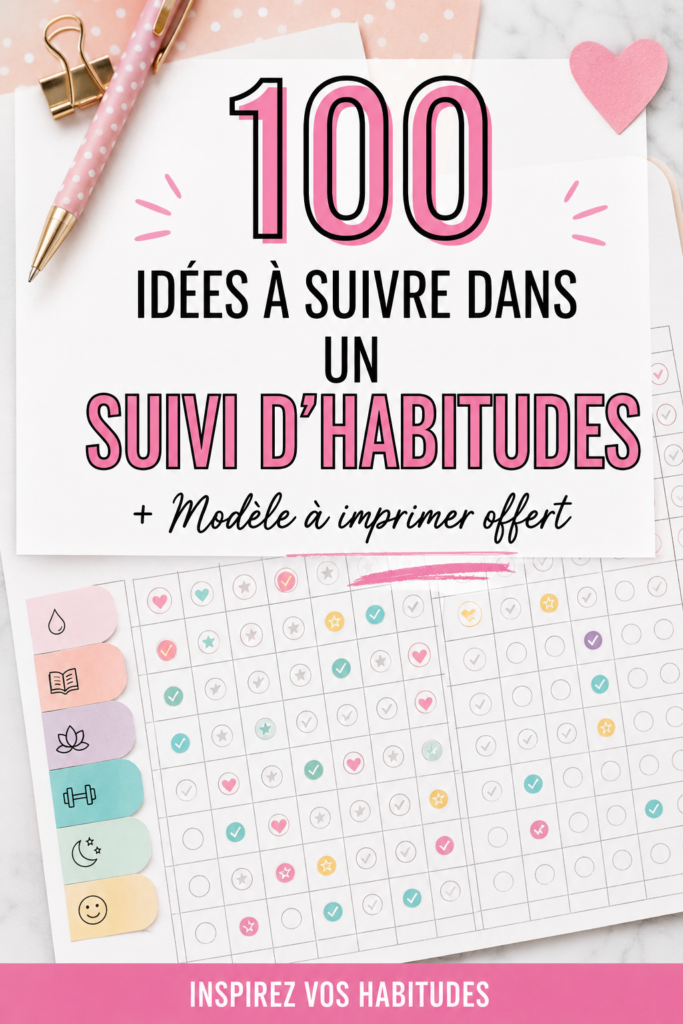 Un carnet d'habitudes ouvert avec des idées de suivis écrites à la main.