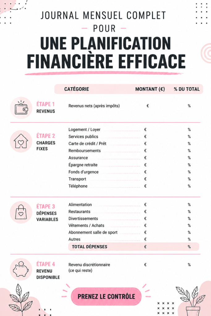 Un journal ouvert avec des notes sur les revenus et dépenses mensuels