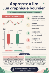Un graphique boursier avec des tendances marquées, illustrant l'évolution des actions