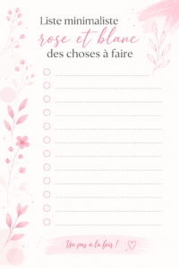 Une illustration d'une liste minimaliste en rose et blanc, mettant en avant l'organisation et l'esthétisme.
