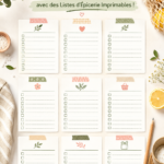 Modèle de liste d'épicerie imprimable sur un fond de cuisine