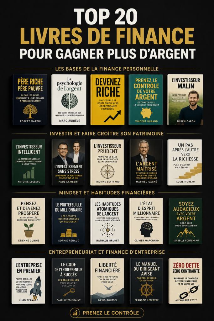 Couverture de livres de finance recommandés pour améliorer la gestion de son argent.