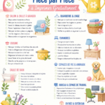 Femme souriante faisant le ménage au printemps dans sa maison lumineuse.