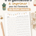Exemples de modèles d'organisateurs Bullet Journal à imprimer sur un fond coloré.
