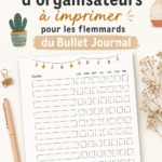 Exemples de modèles d'organisateurs Bullet Journal à imprimer sur un fond coloré.
