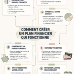 Femme réfléchissant à son budget avec un ordinateur et un carnet.