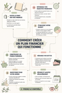 Femme réfléchissant à son budget avec un ordinateur et un carnet.