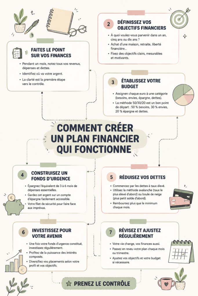 Femme réfléchissant à son budget avec un ordinateur et un carnet.