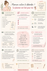 Un planner ouvert sur une table avec des stylos et du café, idéal pour les mamans actives.