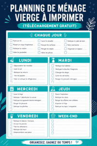 Planning de ménage vierge à imprimer, design simple et fonctionnel.
