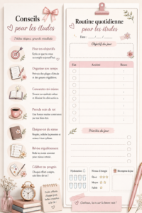 Femme prenant des notes avec des surlignages et une tasse de thé sur son bureau, illustrant une routine d'étude efficace.
