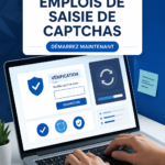 Une femme devant son ordinateur, résolvant un test CAPTCHA en ligne.