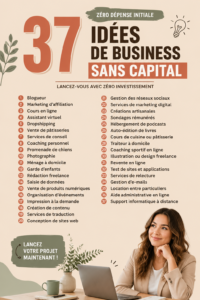 Une femme souriante réfléchissant à des idées de business sans frais