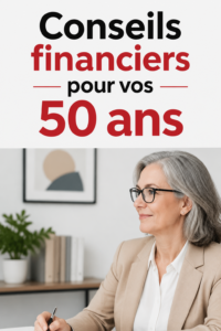Femme de 50 ans réfléchissant à ses finances dans un cadre serein.