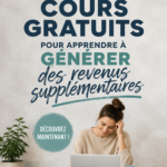 Une femme apprenant sur un ordinateur portable, prête à augmenter ses revenus avec des cours gratuits.