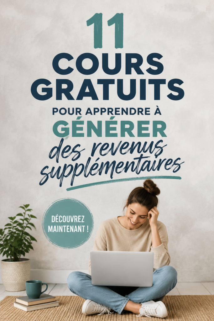 Une femme apprenant sur un ordinateur portable, prête à augmenter ses revenus avec des cours gratuits.