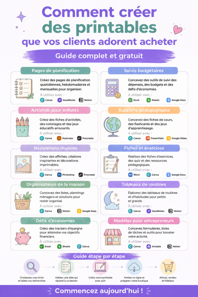 Imprimables colorés sur un bureau élégant, illustrant le thème de la vente en ligne.