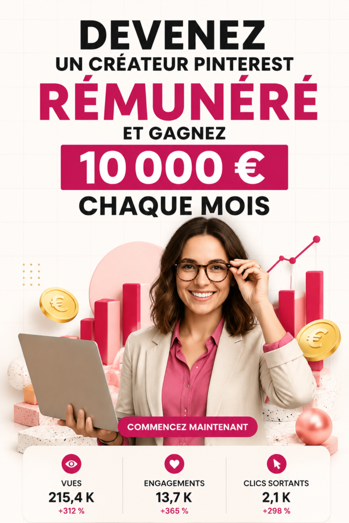 Une femme souriante utilisant Pinterest pour créer du contenu et gagner de l'argent.