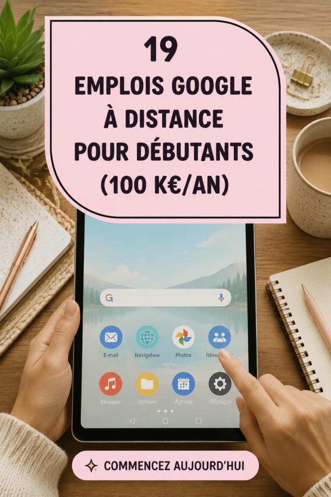 Femme travaillant depuis chez elle sur un ordinateur avec des documents de travail pour Google