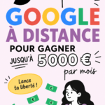 Femme travaillant depuis chez elle sur un ordinateur avec des produits Google autour.