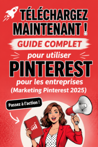 Un bureau avec un ordinateur affichant un tableau Pinterest pour une stratégie marketing.