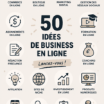 Femme regardant son ordinateur tout en prenant des notes sur des idées de business en ligne.