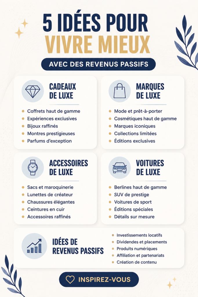 Des idées de cadeaux de luxe présentées sur une table joliment décorée.