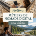 Une femme travaillant sur son ordinateur portable à la plage, incarnant la vie de nomade numérique.